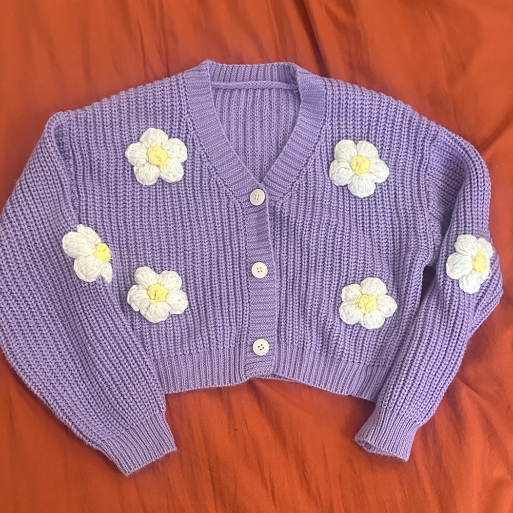 Purple Floral Knit Sweater